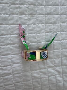 Lilly Pulitzer Gold Cuff Bracelet with Pink, Green & Blue Print Scarf